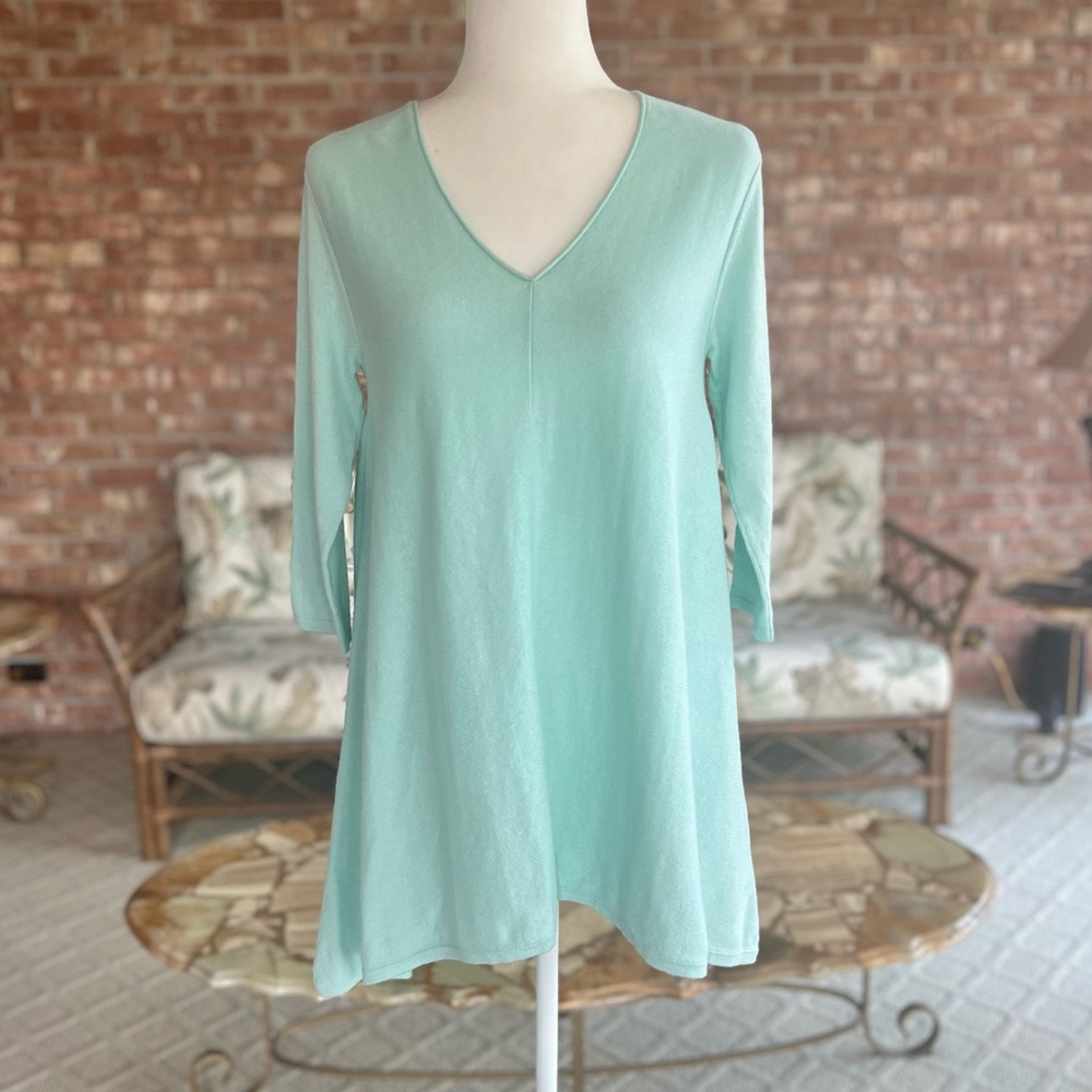 J. Jill Pure Jill Tunic Sweater Asymmetrical 3/4 Sleeve Blue V-Neck XS Casual